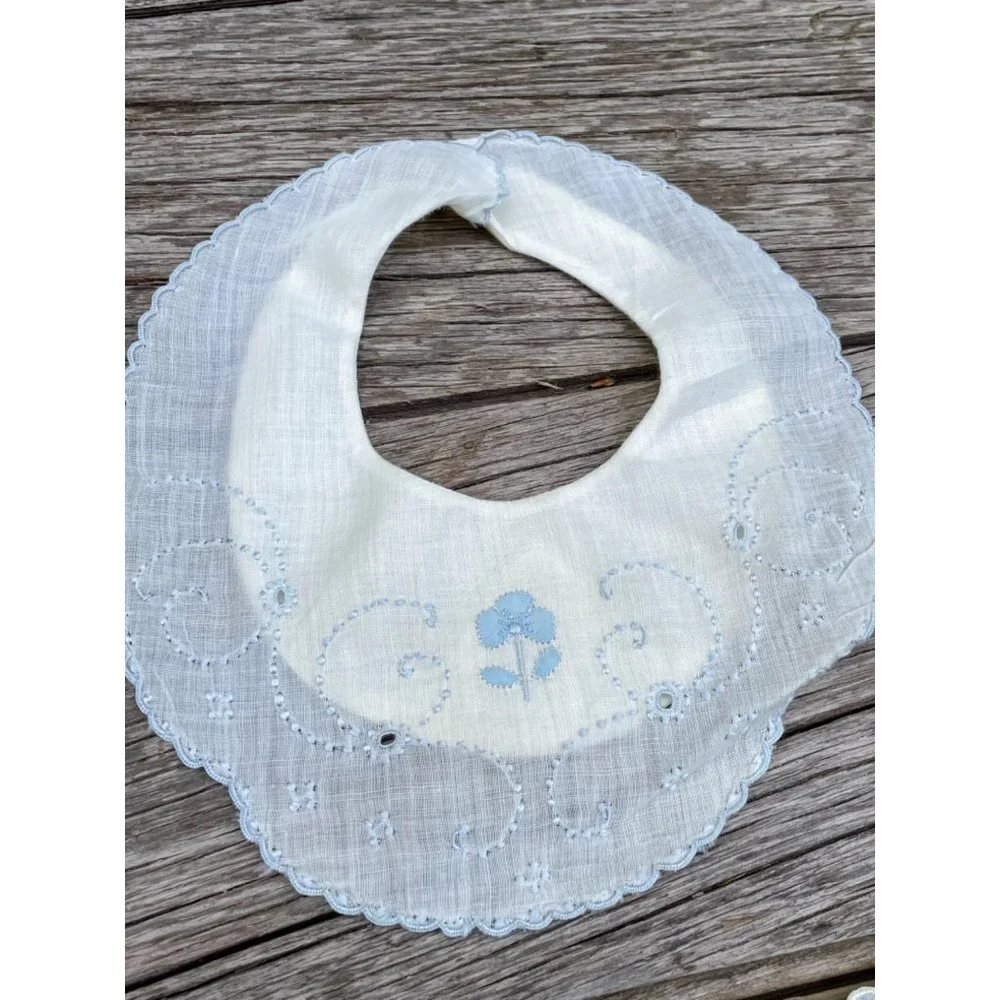 Antique 1930s Baby Bib Lot Linen crochet Lace Embroidery